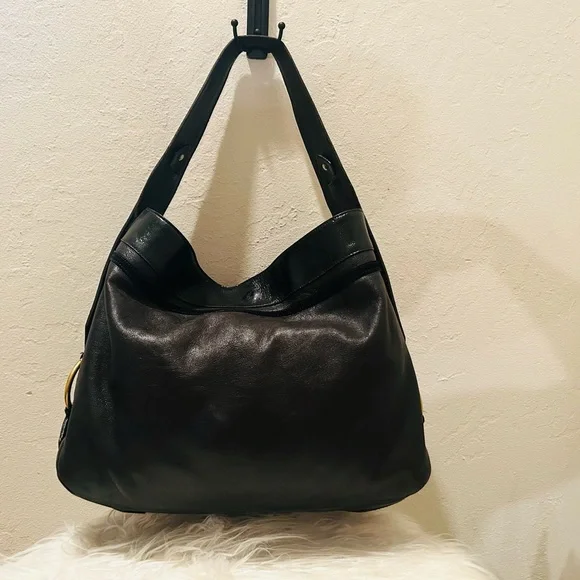 Vintage YSL Yves Saint Laurent Severine Leather Suede Tote Black & Gold ๐ฎ๐น Made - Picture 2 of 14